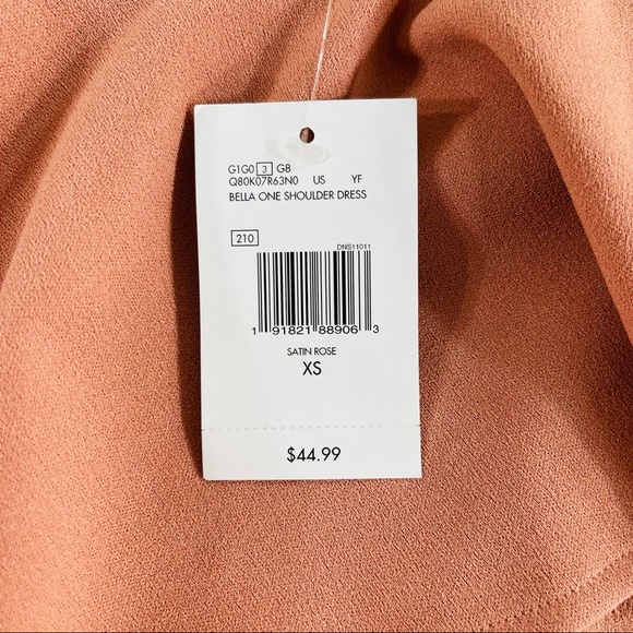 Guess Asymmetrical Dress One Shoulder Bella Satin Rose Peach - Picture 4 of 8